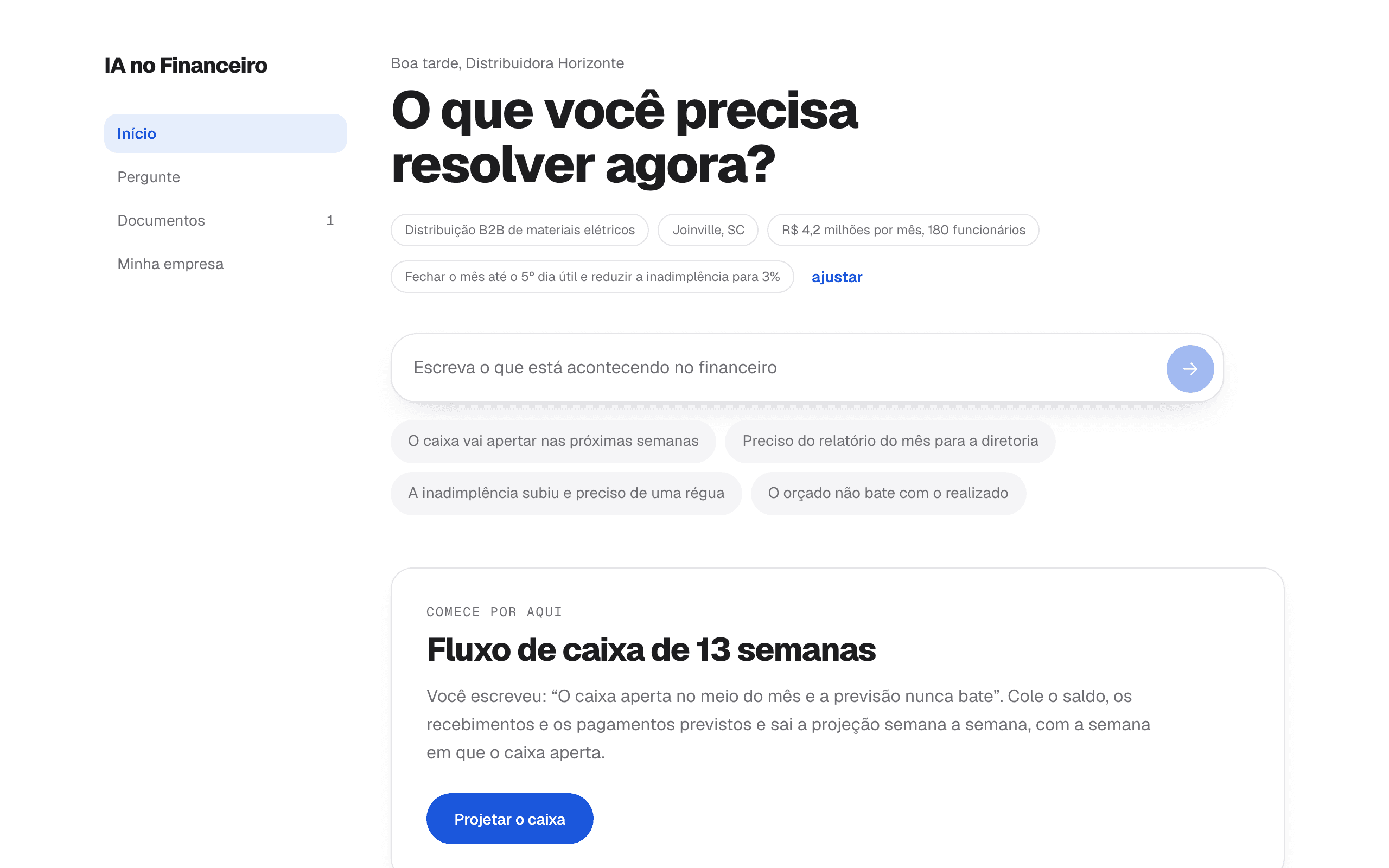 Tela inicial da plataforma com as aplicações separadas por área