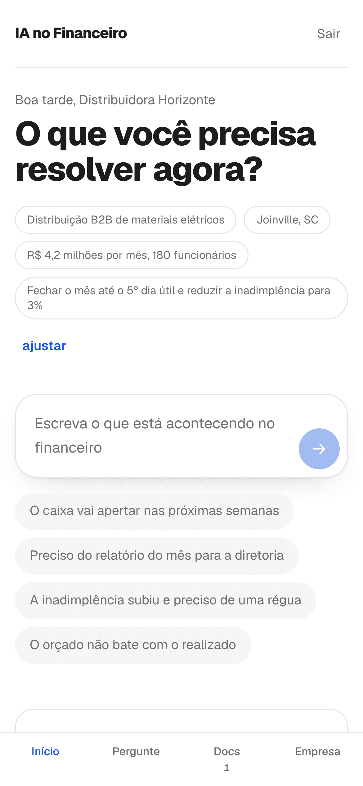 Tela inicial da plataforma no celular